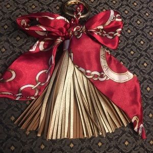 Purse scarf braided tassel charm clip bag red gold